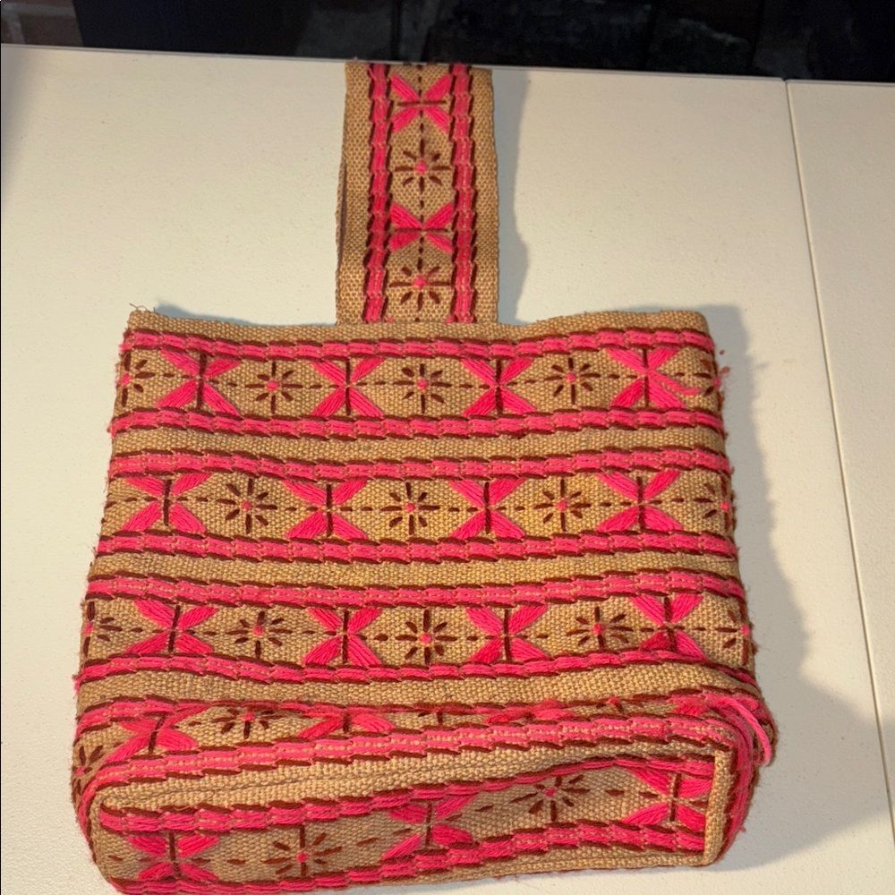 Handcrafted Pink and Tan Women Bag